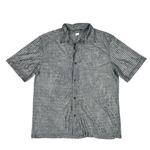 Pop Icon Vintage 90s Silver Metallic Disco Rave Button Front Shirt